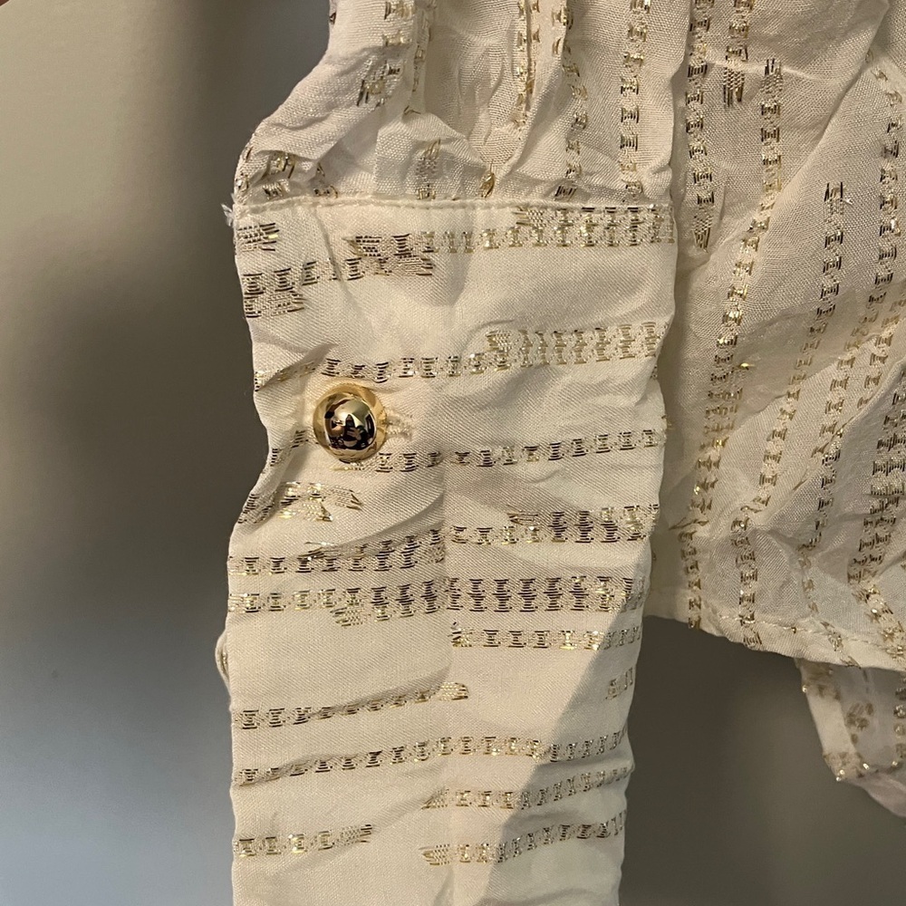 Stefanel White Gold Metallic Thread Lurex Textured Button-Up Shirt - Picture 5 of 6